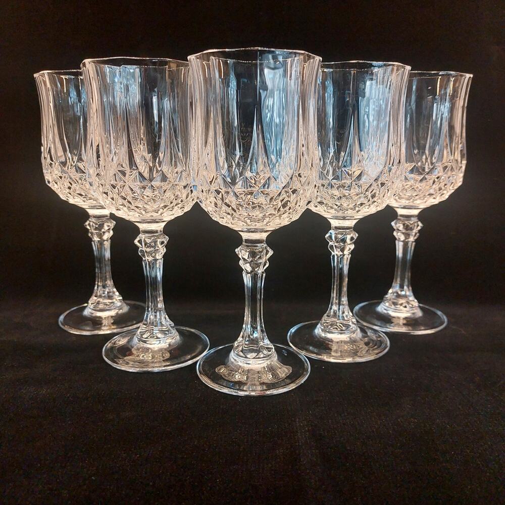 Set of 5 Cristal D’Arques Longchamp Wine Glasses 6.5” French Crystal Stemware